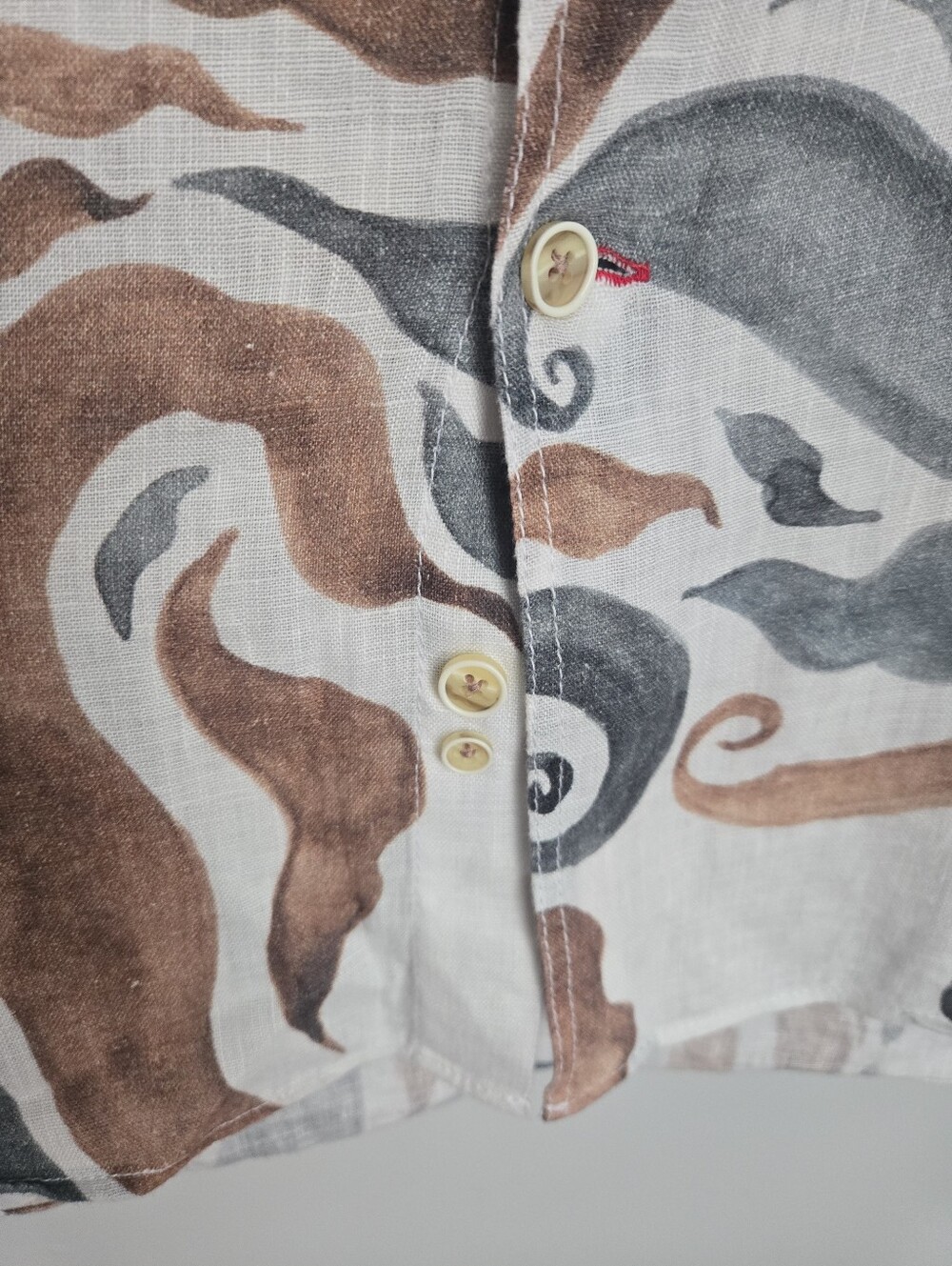 MARCEL MASSIMO Long-Sleeve Linen Shirt in Brown & Gray Button-Up - Picture 6 of 15